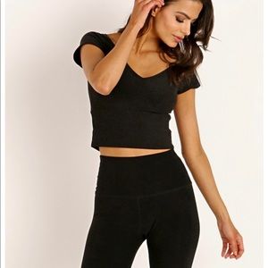 Beyond Yoga Spacedye Short Sleeve Cropped Tank Darkest Night